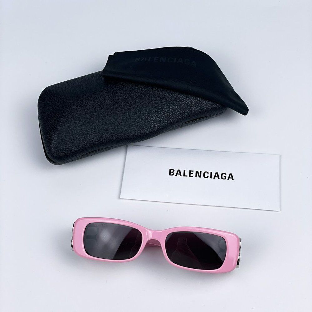 NEW Balenciaga BB0096S 012 Pink Silver Logo Grey Rectangle Unisex Sunglasses - Picture 13 of 13